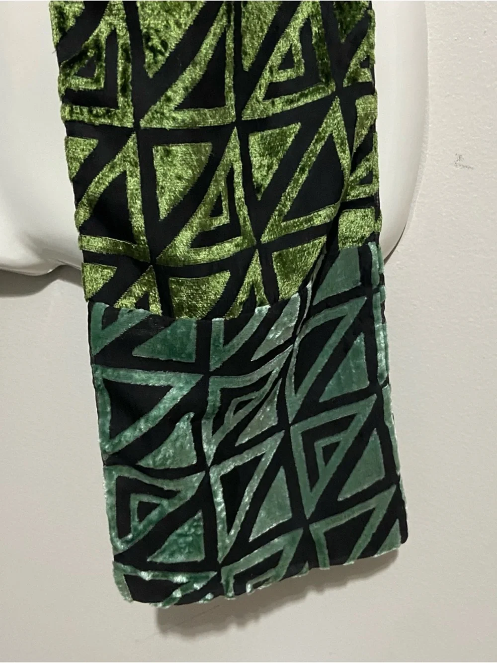 Dupatta Scarf Green Black Silk Velvet Burnout Geometric Boho Artsy